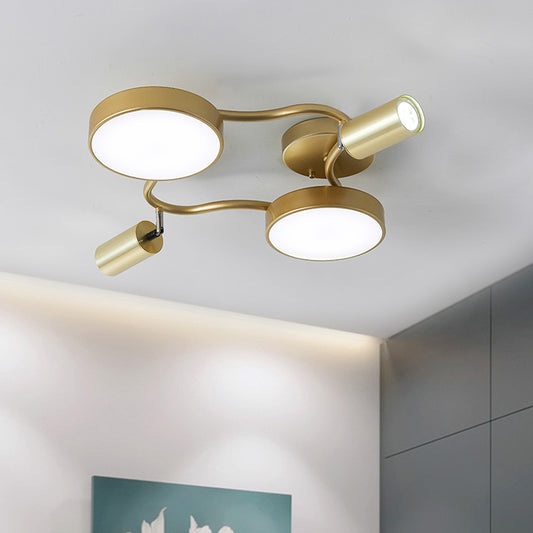 Metal Circular Semi Flush Mount Modern 4 Bulbs Gold Close to Ceiling Lighting for Bedroom Gold Clearhalo 'Ceiling Lights' 'Close To Ceiling Lights' 'Close to ceiling' 'Semi-flushmount' Lighting' 288613