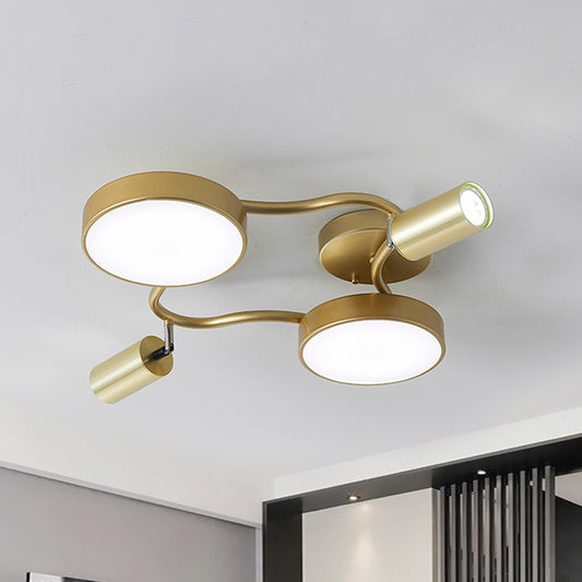 Metal Circular Semi Flush Mount Modern 4 Bulbs Gold Close to Ceiling Lighting for Bedroom Clearhalo 'Ceiling Lights' 'Close To Ceiling Lights' 'Close to ceiling' 'Semi-flushmount' Lighting' 288614