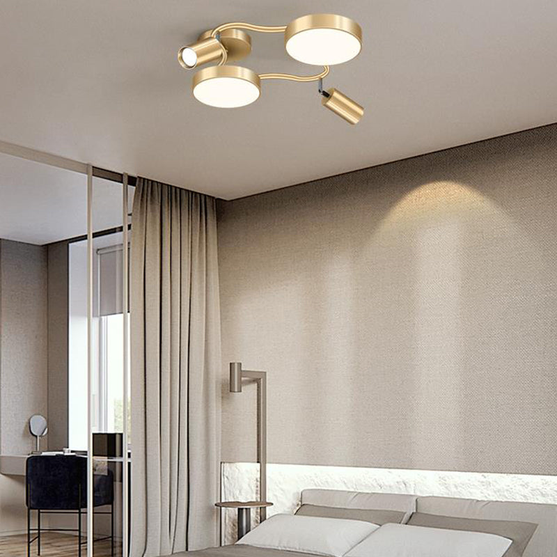 Metal Circular Semi Flush Mount Modern 4 Bulbs Gold Close to Ceiling Lighting for Bedroom Clearhalo 'Ceiling Lights' 'Close To Ceiling Lights' 'Close to ceiling' 'Semi-flushmount' Lighting' 288615