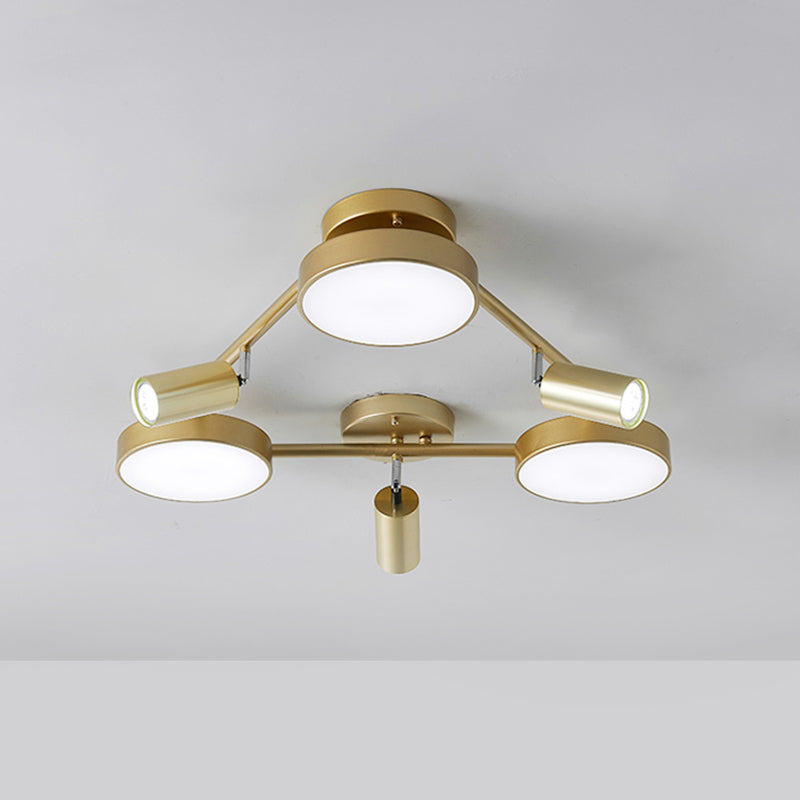 Contemporary Round Semi-Flush Mount Metal 6 Heads Ceiling Light Fixture in Gold for Bedroom Gold Clearhalo 'Ceiling Lights' 'Close To Ceiling Lights' 'Close to ceiling' 'Semi-flushmount' Lighting' 288619