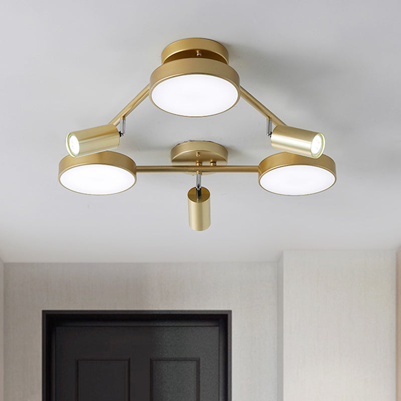 Contemporary Round Semi-Flush Mount Metal 6 Heads Ceiling Light Fixture in Gold for Bedroom Clearhalo 'Ceiling Lights' 'Close To Ceiling Lights' 'Close to ceiling' 'Semi-flushmount' Lighting' 288620