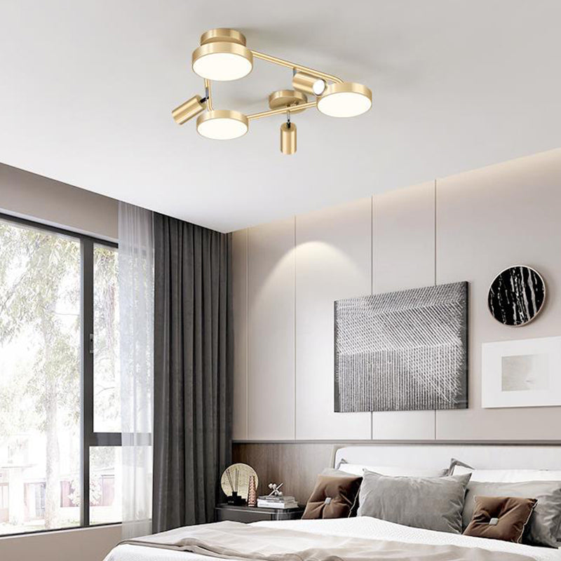 Contemporary Round Semi-Flush Mount Metal 6 Heads Ceiling Light Fixture in Gold for Bedroom Clearhalo 'Ceiling Lights' 'Close To Ceiling Lights' 'Close to ceiling' 'Semi-flushmount' Lighting' 288621