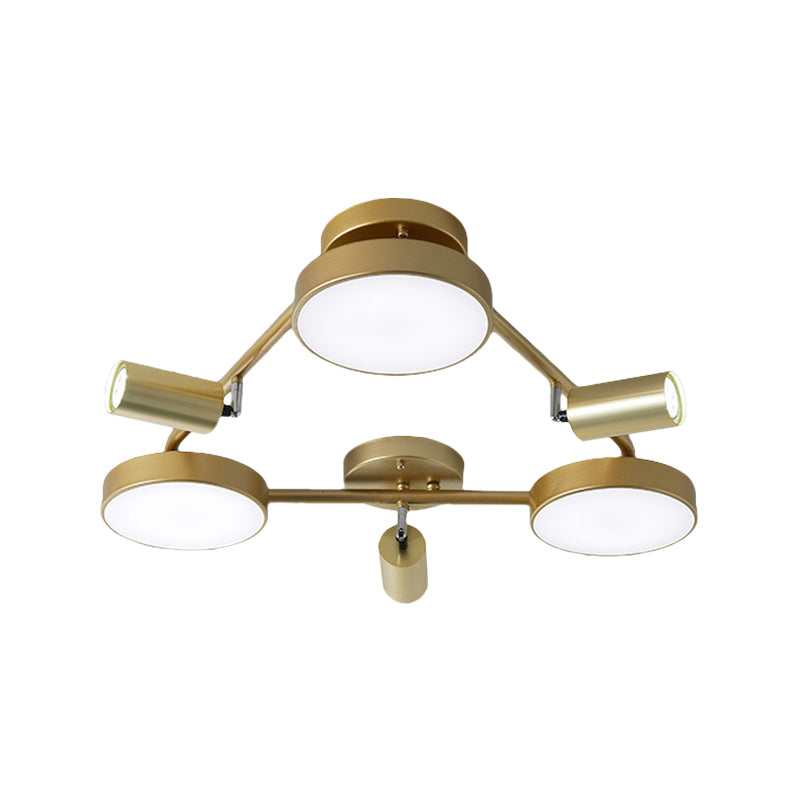 Contemporary Round Semi-Flush Mount Metal 6 Heads Ceiling Light Fixture in Gold for Bedroom Clearhalo 'Ceiling Lights' 'Close To Ceiling Lights' 'Close to ceiling' 'Semi-flushmount' Lighting' 288622