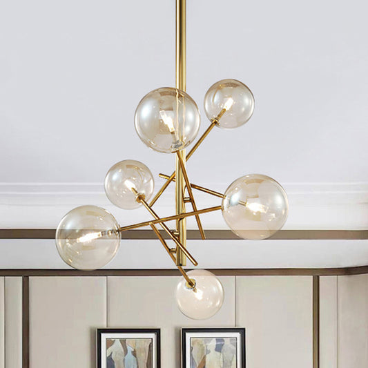 Modern Globe Hanging Ceiling Light Cognac Glass 6/8 Heads Bedroom Chandelier Lighting with Starburst Design Clearhalo 'Ceiling Lights' 'Chandeliers' 'Glass shade' 'Glass' 'Modern Chandeliers' 'Modern' Lighting' 288627