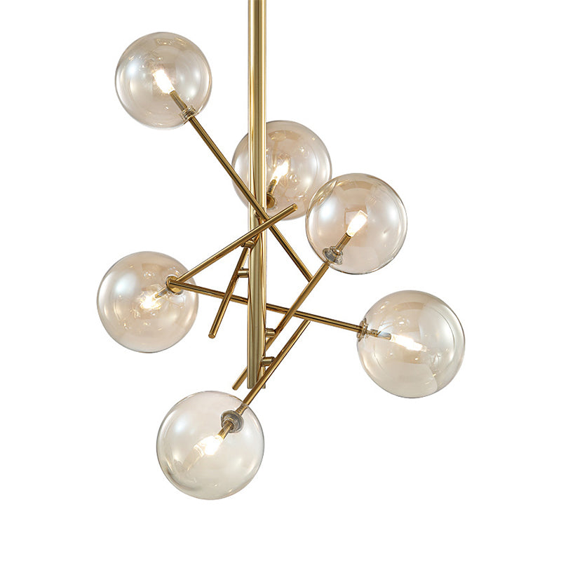 Modern Globe Hanging Ceiling Light Cognac Glass 6/8 Heads Bedroom Chandelier Lighting with Starburst Design Clearhalo 'Ceiling Lights' 'Chandeliers' 'Glass shade' 'Glass' 'Modern Chandeliers' 'Modern' Lighting' 288629