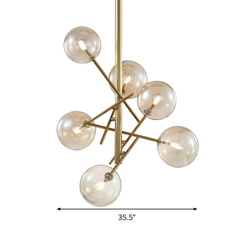 Modern Globe Hanging Ceiling Light Cognac Glass 6/8 Heads Bedroom Chandelier Lighting with Starburst Design Clearhalo 'Ceiling Lights' 'Chandeliers' 'Glass shade' 'Glass' 'Modern Chandeliers' 'Modern' Lighting' 288630