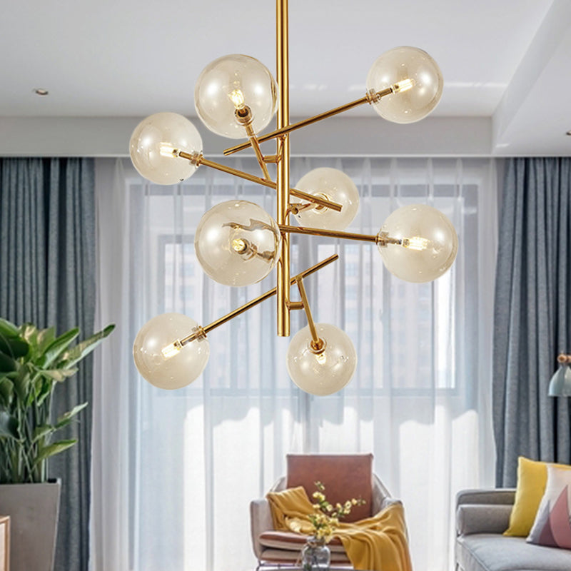 Modern Globe Hanging Ceiling Light Cognac Glass 6/8 Heads Bedroom Chandelier Lighting with Starburst Design Clearhalo 'Ceiling Lights' 'Chandeliers' 'Glass shade' 'Glass' 'Modern Chandeliers' 'Modern' Lighting' 288632