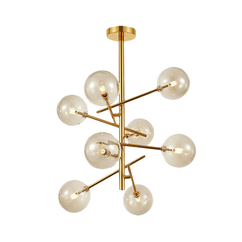 Modern Globe Hanging Ceiling Light Cognac Glass 6/8 Heads Bedroom Chandelier Lighting with Starburst Design Clearhalo 'Ceiling Lights' 'Chandeliers' 'Glass shade' 'Glass' 'Modern Chandeliers' 'Modern' Lighting' 288634