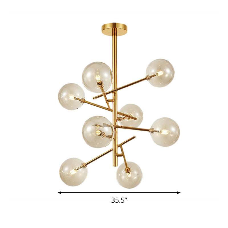 Modern Globe Hanging Ceiling Light Cognac Glass 6/8 Heads Bedroom Chandelier Lighting with Starburst Design Clearhalo 'Ceiling Lights' 'Chandeliers' 'Glass shade' 'Glass' 'Modern Chandeliers' 'Modern' Lighting' 288635