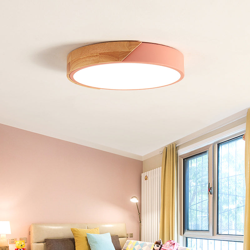 Round Flush Light Modernist Metal LED Pink/White Ceiling Mounted Fixture with Acrylic Diffuser, 12"/16"/19.5" Wide Clearhalo 'Ceiling Lights' 'Close To Ceiling Lights' 'Close to ceiling' 'Flush mount' Lighting' 288703