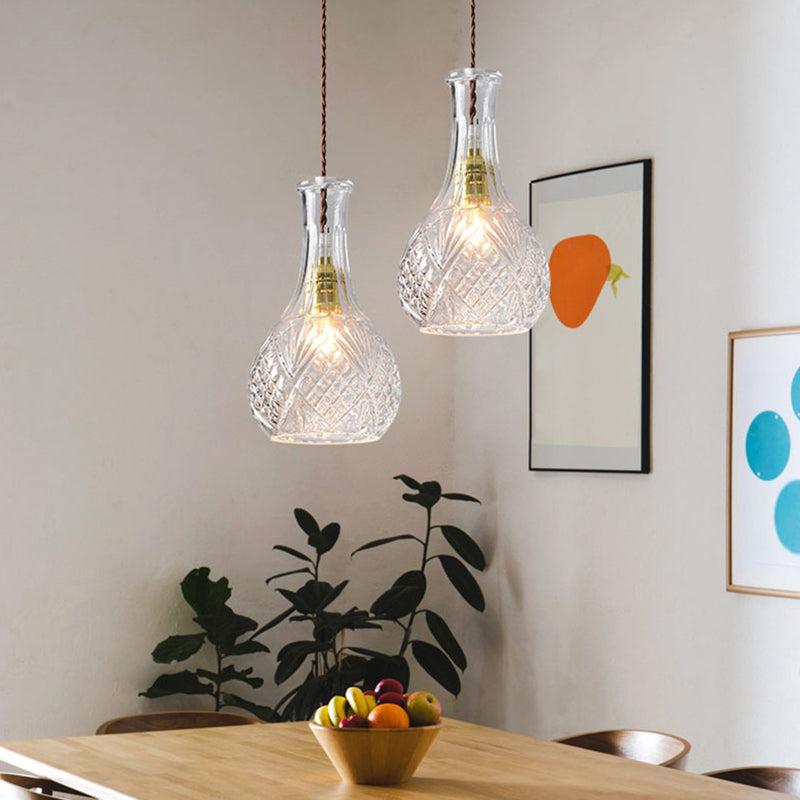 Clear Prism Glass Bottle Pendant Light Fixture Modern 1 Light Hanging Ceiling Light for Dining Room Clearhalo 'Ceiling Lights' 'Chandeliers' 'Glass shade' 'Glass' 'Modern Pendants' 'Modern' 'Pendant Lights' 'Pendants' Lighting' 288751