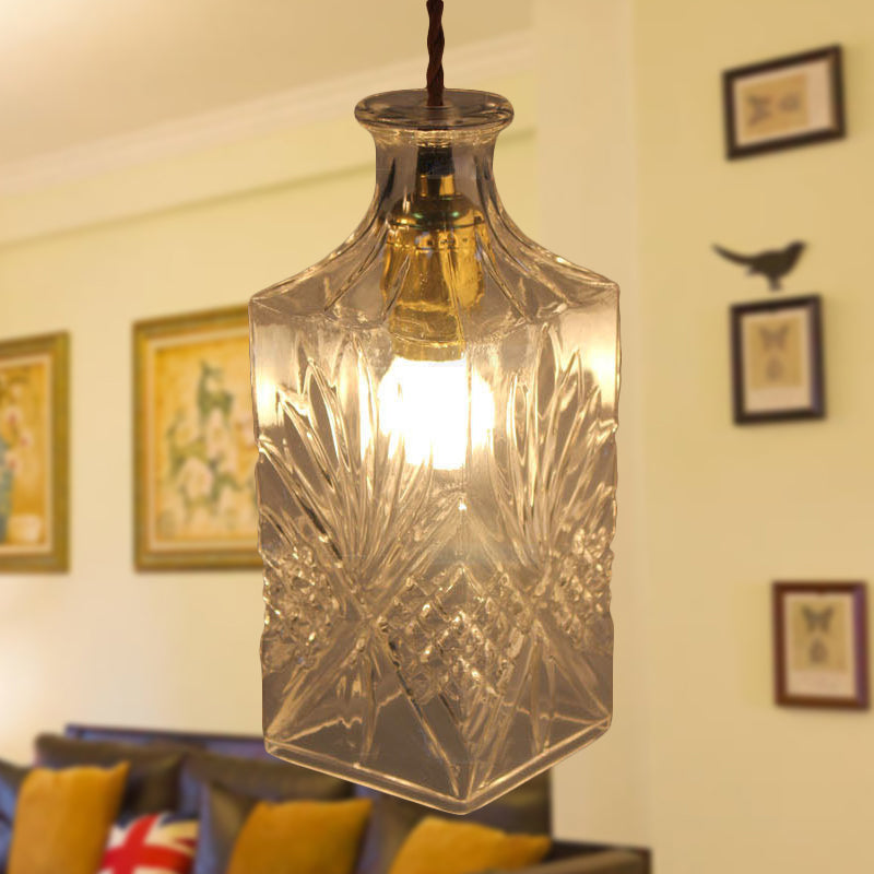 Clear Prism Glass Bottle Pendant Light Fixture Modern 1 Light Hanging Ceiling Light for Dining Room Clear C Clearhalo 'Ceiling Lights' 'Chandeliers' 'Glass shade' 'Glass' 'Modern Pendants' 'Modern' 'Pendant Lights' 'Pendants' Lighting' 288754