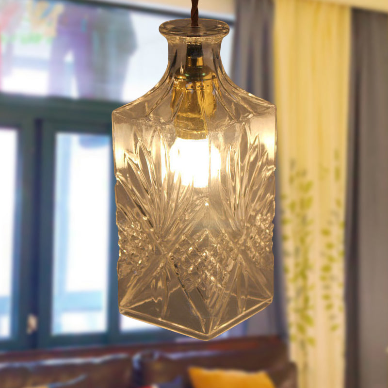Clear Prism Glass Bottle Pendant Light Fixture Modern 1 Light Hanging Ceiling Light for Dining Room Clearhalo 'Ceiling Lights' 'Chandeliers' 'Glass shade' 'Glass' 'Modern Pendants' 'Modern' 'Pendant Lights' 'Pendants' Lighting' 288756