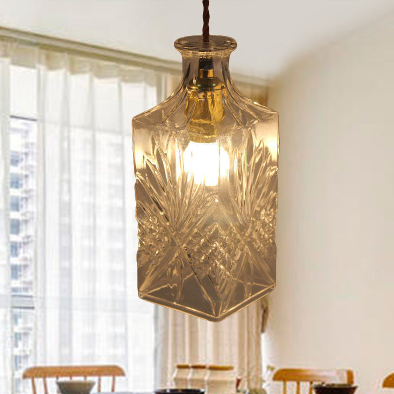 Clear Prism Glass Bottle Pendant Light Fixture Modern 1 Light Hanging Ceiling Light for Dining Room Clearhalo 'Ceiling Lights' 'Chandeliers' 'Glass shade' 'Glass' 'Modern Pendants' 'Modern' 'Pendant Lights' 'Pendants' Lighting' 288757