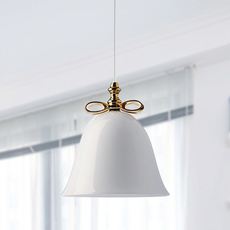 Bell Pendant Light Contemporary White/Brown/Clear Glass 1 Head Dining Room Hanging Ceiling Light Clearhalo 'Ceiling Lights' 'Close To Ceiling Lights' 'Glass shade' 'Glass' 'Modern Pendants' 'Modern' 'Pendant Lights' 'Pendants' Lighting' 288761