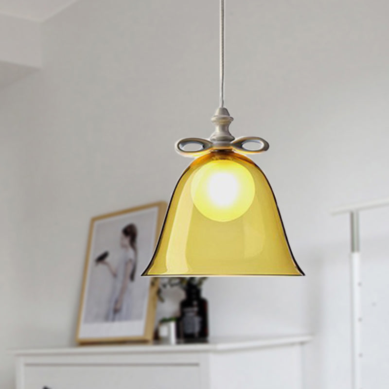 Bell Pendant Light Contemporary White/Brown/Clear Glass 1 Head Dining Room Hanging Ceiling Light Clearhalo 'Ceiling Lights' 'Close To Ceiling Lights' 'Glass shade' 'Glass' 'Modern Pendants' 'Modern' 'Pendant Lights' 'Pendants' Lighting' 288767