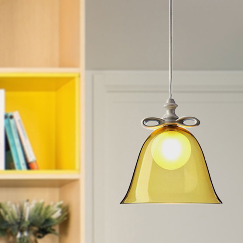 Bell Pendant Light Contemporary White/Brown/Clear Glass 1 Head Dining Room Hanging Ceiling Light Clearhalo 'Ceiling Lights' 'Close To Ceiling Lights' 'Glass shade' 'Glass' 'Modern Pendants' 'Modern' 'Pendant Lights' 'Pendants' Lighting' 288768