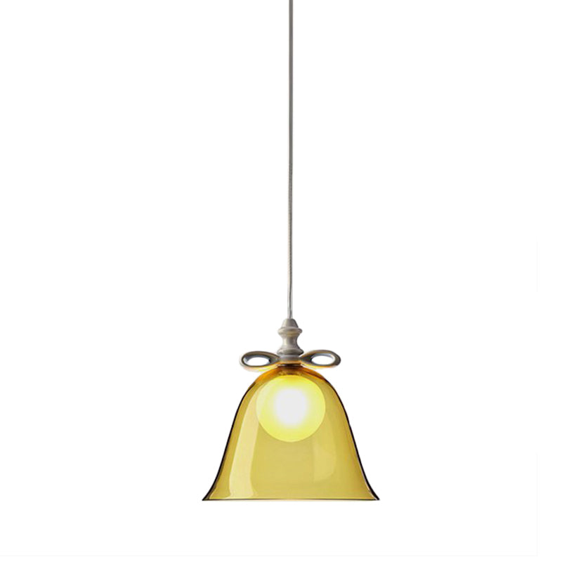 Bell Pendant Light Contemporary White/Brown/Clear Glass 1 Head Dining Room Hanging Ceiling Light Clearhalo 'Ceiling Lights' 'Close To Ceiling Lights' 'Glass shade' 'Glass' 'Modern Pendants' 'Modern' 'Pendant Lights' 'Pendants' Lighting' 288770