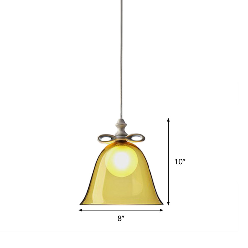 Bell Pendant Light Contemporary White/Brown/Clear Glass 1 Head Dining Room Hanging Ceiling Light Clearhalo 'Ceiling Lights' 'Close To Ceiling Lights' 'Glass shade' 'Glass' 'Modern Pendants' 'Modern' 'Pendant Lights' 'Pendants' Lighting' 288771