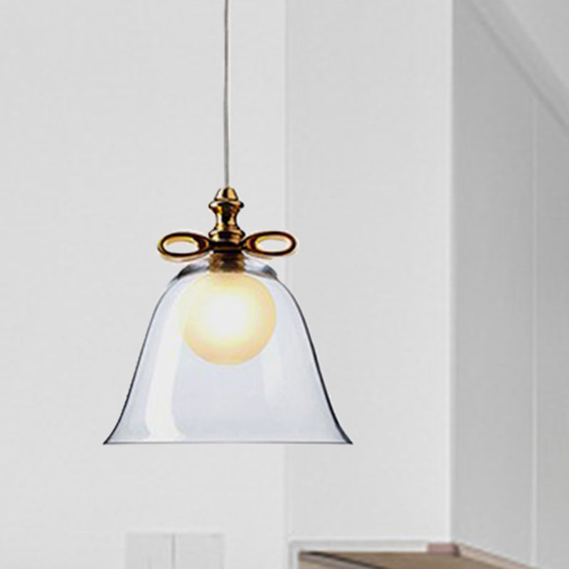 Bell Pendant Light Contemporary White/Brown/Clear Glass 1 Head Dining Room Hanging Ceiling Light Clearhalo 'Ceiling Lights' 'Close To Ceiling Lights' 'Glass shade' 'Glass' 'Modern Pendants' 'Modern' 'Pendant Lights' 'Pendants' Lighting' 288773