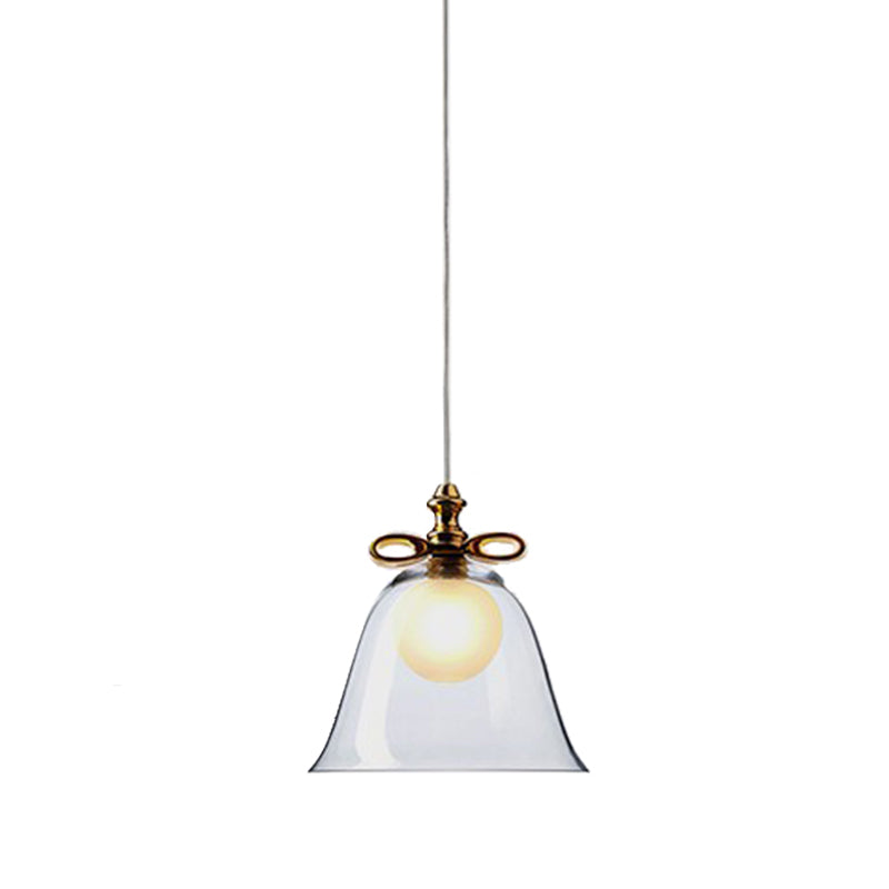 Bell Pendant Light Contemporary White/Brown/Clear Glass 1 Head Dining Room Hanging Ceiling Light Clearhalo 'Ceiling Lights' 'Close To Ceiling Lights' 'Glass shade' 'Glass' 'Modern Pendants' 'Modern' 'Pendant Lights' 'Pendants' Lighting' 288776