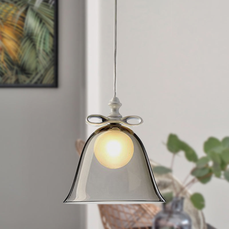 Bell Pendant Light Contemporary White/Brown/Clear Glass 1 Head Dining Room Hanging Ceiling Light Smoke Gray Clearhalo 'Ceiling Lights' 'Close To Ceiling Lights' 'Glass shade' 'Glass' 'Modern Pendants' 'Modern' 'Pendant Lights' 'Pendants' Lighting' 288778