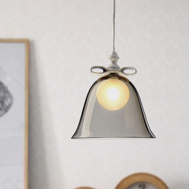 Bell Pendant Light Contemporary White/Brown/Clear Glass 1 Head Dining Room Hanging Ceiling Light Clearhalo 'Ceiling Lights' 'Close To Ceiling Lights' 'Glass shade' 'Glass' 'Modern Pendants' 'Modern' 'Pendant Lights' 'Pendants' Lighting' 288779