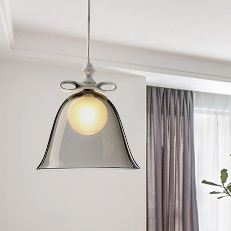 Bell Pendant Light Contemporary White/Brown/Clear Glass 1 Head Dining Room Hanging Ceiling Light Clearhalo 'Ceiling Lights' 'Close To Ceiling Lights' 'Glass shade' 'Glass' 'Modern Pendants' 'Modern' 'Pendant Lights' 'Pendants' Lighting' 288780