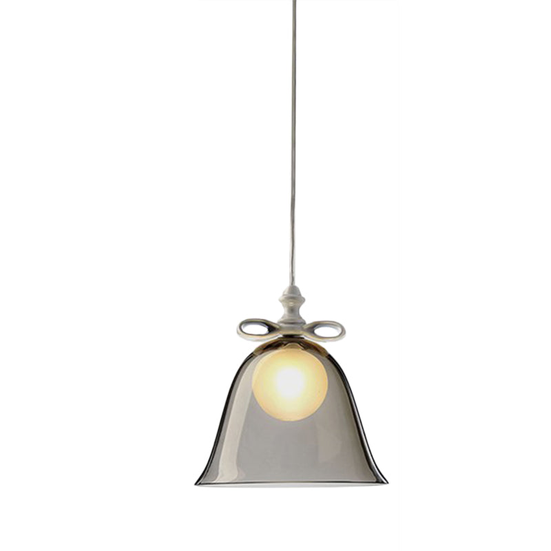 Bell Pendant Light Contemporary White/Brown/Clear Glass 1 Head Dining Room Hanging Ceiling Light Clearhalo 'Ceiling Lights' 'Close To Ceiling Lights' 'Glass shade' 'Glass' 'Modern Pendants' 'Modern' 'Pendant Lights' 'Pendants' Lighting' 288782