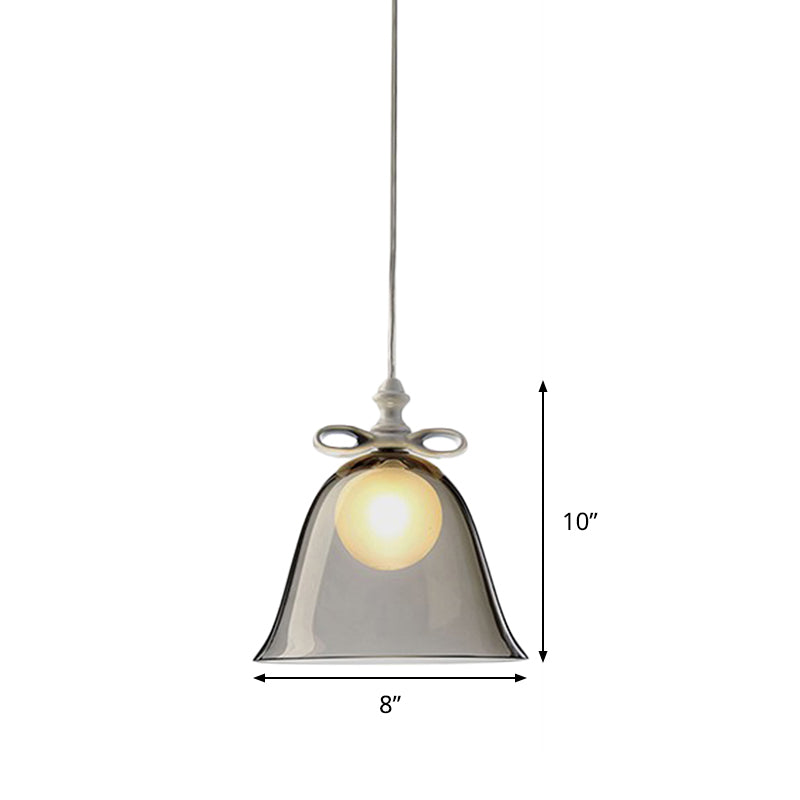 Bell Pendant Light Contemporary White/Brown/Clear Glass 1 Head Dining Room Hanging Ceiling Light Clearhalo 'Ceiling Lights' 'Close To Ceiling Lights' 'Glass shade' 'Glass' 'Modern Pendants' 'Modern' 'Pendant Lights' 'Pendants' Lighting' 288783