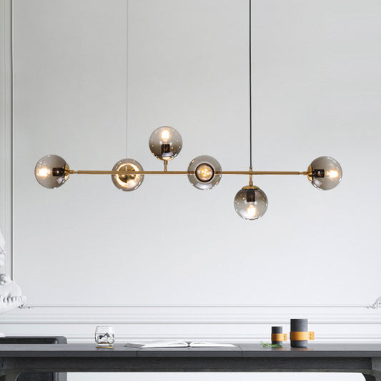 Globe Hanging Light Fixture Contemporary Smoke Gray Glass 6 Heads Gold Island Light Gold Clearhalo 'Ceiling Lights' 'Close To Ceiling Lights' 'Glass shade' 'Glass' 'Island Lights' Lighting' 288784