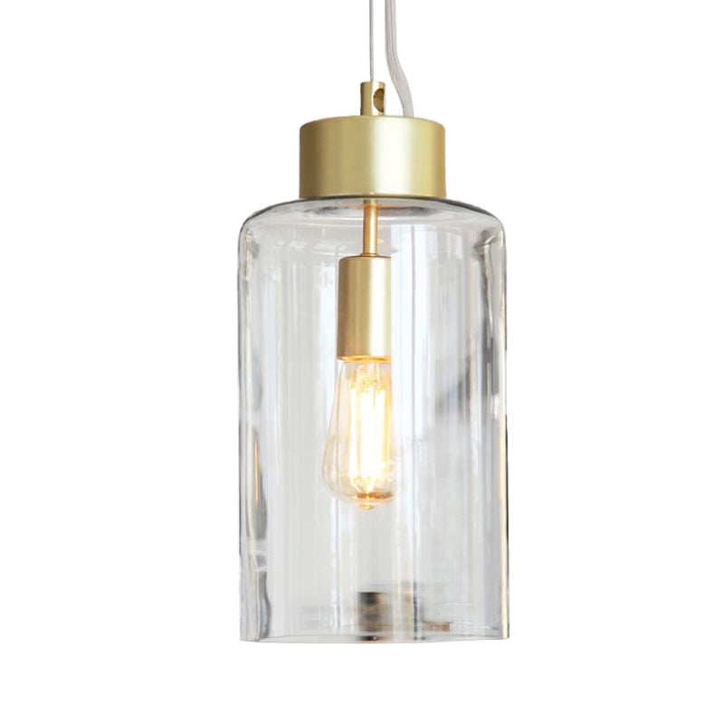 Brass Cylinder Hanging Light Fixture Modernism 1 Head Clear Glass Pendant Ceiling Light Clearhalo 'Ceiling Lights' 'Glass shade' 'Glass' 'Modern Pendants' 'Modern' 'Pendant Lights' 'Pendants' Lighting' 288804