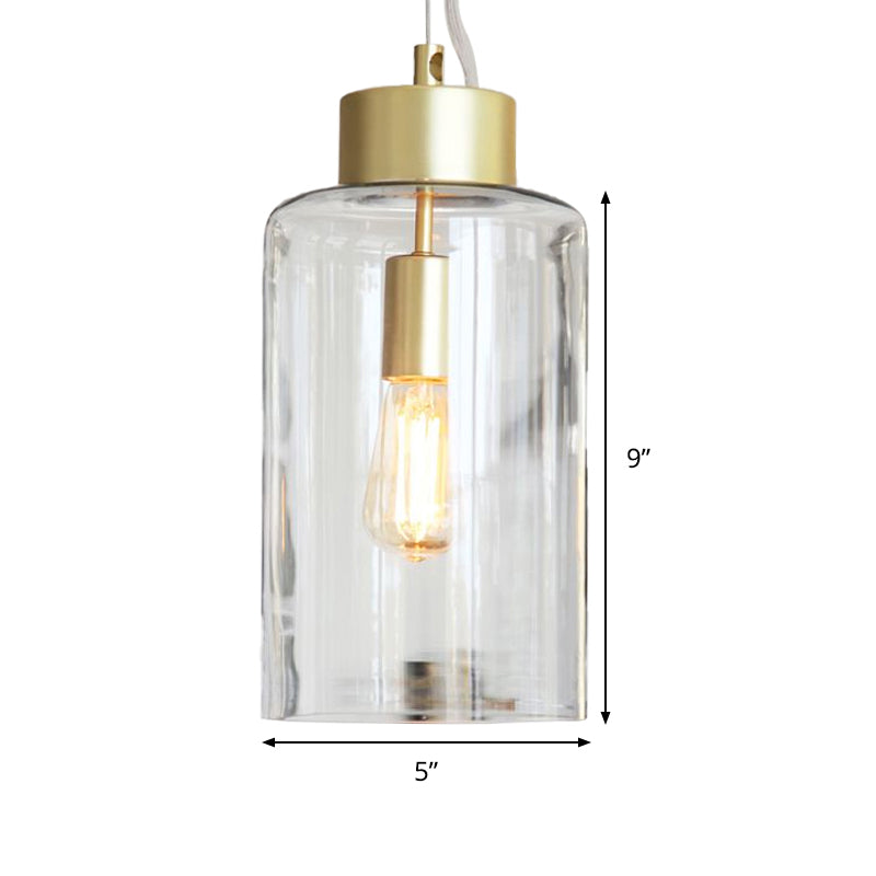 Brass Cylinder Hanging Light Fixture Modernism 1 Head Clear Glass Pendant Ceiling Light Clearhalo 'Ceiling Lights' 'Glass shade' 'Glass' 'Modern Pendants' 'Modern' 'Pendant Lights' 'Pendants' Lighting' 288805