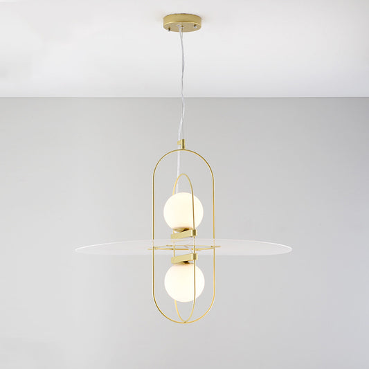 White Glass Orb Chandelier Light Designer Style 2 Lights Kitchen Hanging Lamp with Oval Frame Design Clearhalo 'Ceiling Lights' 'Chandeliers' 'Glass shade' 'Glass' 'Modern Chandeliers' 'Modern' Lighting' 288807