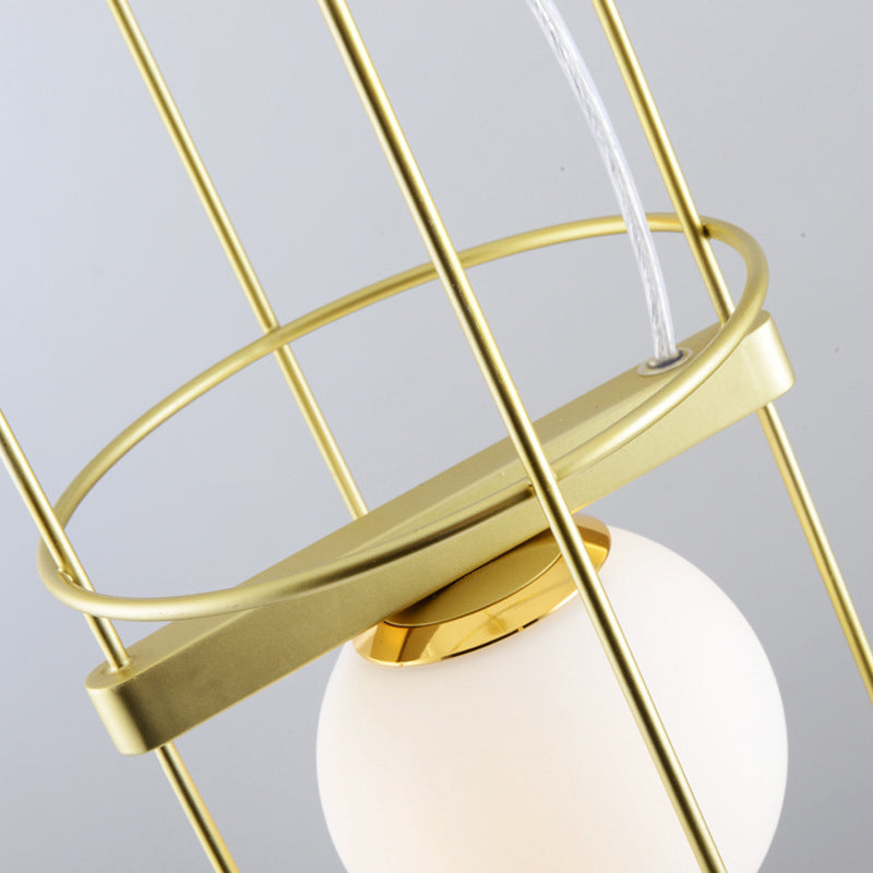 White Glass Sphere Hanging Ceiling Light Modern 3 Heads Gold Chandelier Lighting with Oval Metal Frame Clearhalo 'Ceiling Lights' 'Chandeliers' 'Close To Ceiling Lights' 'Glass shade' 'Glass' 'Modern Chandeliers' 'Modern' Lighting' 288819