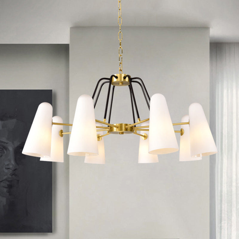 Postmodern Cone Opal Glass Hanging Lamp 6 Lights Ceiling Chandelier in Gold Clearhalo 'Ceiling Lights' 'Chandeliers' 'Glass shade' 'Glass' 'Modern Chandeliers' 'Modern' 'Pendant Lights' Lighting' 288875