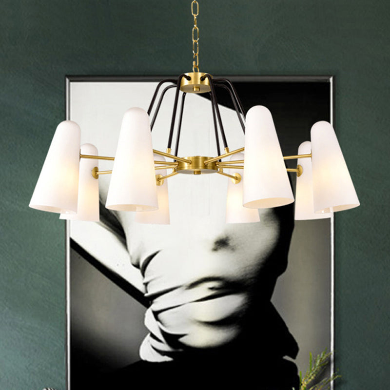 Postmodern Cone Opal Glass Hanging Lamp 6 Lights Ceiling Chandelier in Gold Clearhalo 'Ceiling Lights' 'Chandeliers' 'Glass shade' 'Glass' 'Modern Chandeliers' 'Modern' 'Pendant Lights' Lighting' 288876