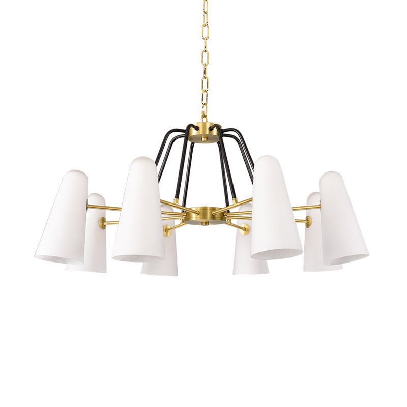 Postmodern Cone Opal Glass Hanging Lamp 6 Lights Ceiling Chandelier in Gold Clearhalo 'Ceiling Lights' 'Chandeliers' 'Glass shade' 'Glass' 'Modern Chandeliers' 'Modern' 'Pendant Lights' Lighting' 288878