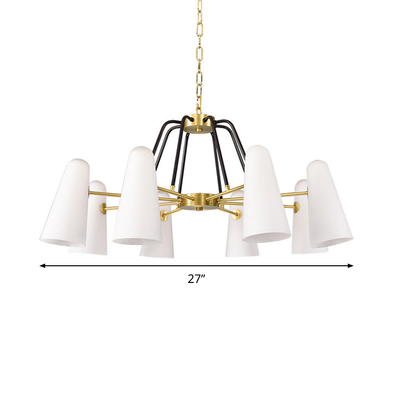 Postmodern Cone Opal Glass Hanging Lamp 6 Lights Ceiling Chandelier in Gold Clearhalo 'Ceiling Lights' 'Chandeliers' 'Glass shade' 'Glass' 'Modern Chandeliers' 'Modern' 'Pendant Lights' Lighting' 288879