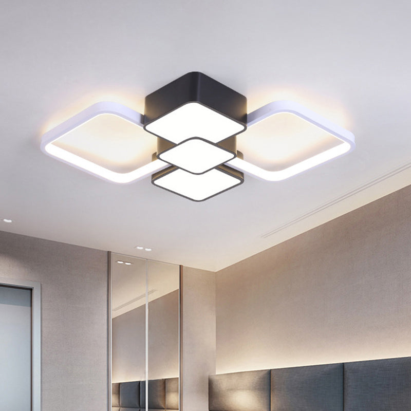 Square Flush Light Modernist Acrylic LED Black/Black-White Ceiling Mounted Fixture in Warm/White Light, 18"/21.5" Wide Black-White Warm Clearhalo 'Ceiling Lights' 'Close To Ceiling Lights' 'Close to ceiling' 'Flush mount' Lighting' 288881