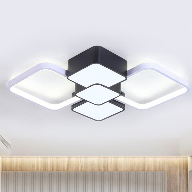 Square Flush Light Modernist Acrylic LED Black/Black-White Ceiling Mounted Fixture in Warm/White Light, 18"/21.5" Wide Black-White White Clearhalo 'Ceiling Lights' 'Close To Ceiling Lights' 'Close to ceiling' 'Flush mount' Lighting' 288883