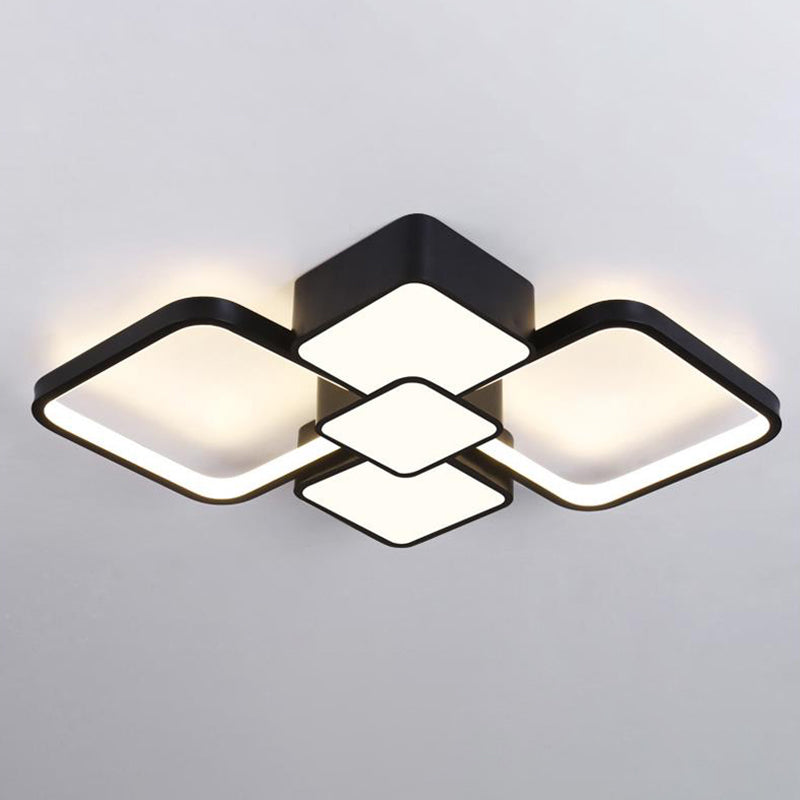 Square Flush Light Modernist Acrylic LED Black/Black-White Ceiling Mounted Fixture in Warm/White Light, 18"/21.5" Wide Black Clearhalo 'Ceiling Lights' 'Close To Ceiling Lights' 'Close to ceiling' 'Flush mount' Lighting' 288887