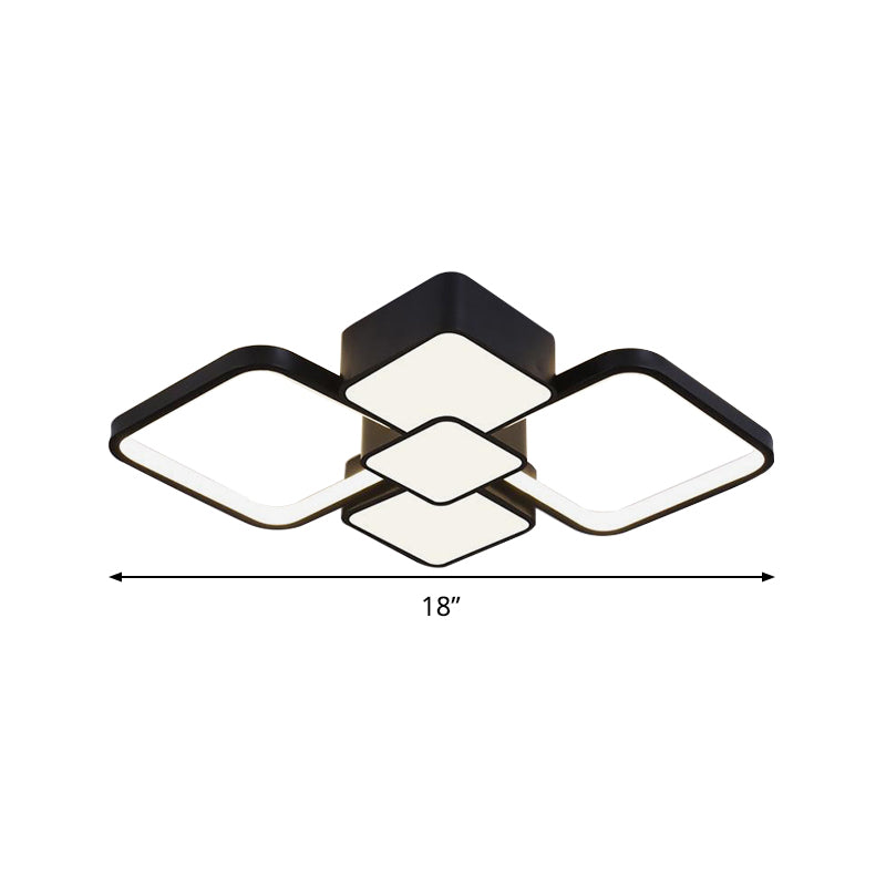 Square Flush Light Modernist Acrylic LED Black/Black-White Ceiling Mounted Fixture in Warm/White Light, 18"/21.5" Wide Clearhalo 'Ceiling Lights' 'Close To Ceiling Lights' 'Close to ceiling' 'Flush mount' Lighting' 288890