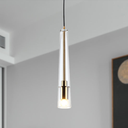 Tubular Hanging Lamp Kit Modern Clear Glass 1 Head Gold Pendant Light Fixture for Dining Room Gold Clearhalo 'Ceiling Lights' 'Glass shade' 'Glass' 'Modern Pendants' 'Modern' 'Pendant Lights' 'Pendants' Lighting' 288892