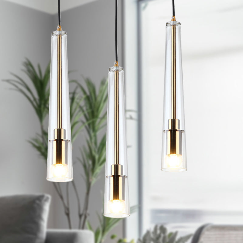 Tubular Hanging Lamp Kit Modern Clear Glass 1 Head Gold Pendant Light Fixture for Dining Room Clearhalo 'Ceiling Lights' 'Glass shade' 'Glass' 'Modern Pendants' 'Modern' 'Pendant Lights' 'Pendants' Lighting' 288893