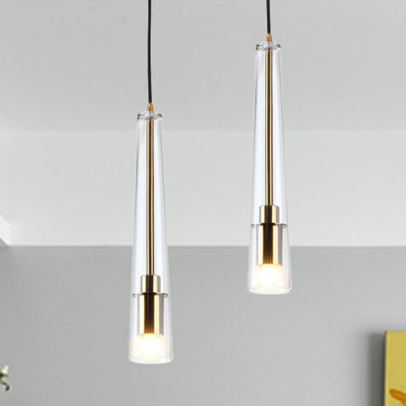 Tubular Hanging Lamp Kit Modern Clear Glass 1 Head Gold Pendant Light Fixture for Dining Room Clearhalo 'Ceiling Lights' 'Glass shade' 'Glass' 'Modern Pendants' 'Modern' 'Pendant Lights' 'Pendants' Lighting' 288894