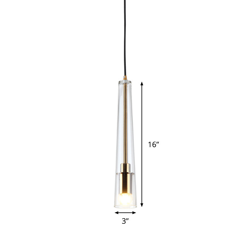 Tubular Hanging Lamp Kit Modern Clear Glass 1 Head Gold Pendant Light Fixture for Dining Room Clearhalo 'Ceiling Lights' 'Glass shade' 'Glass' 'Modern Pendants' 'Modern' 'Pendant Lights' 'Pendants' Lighting' 288897