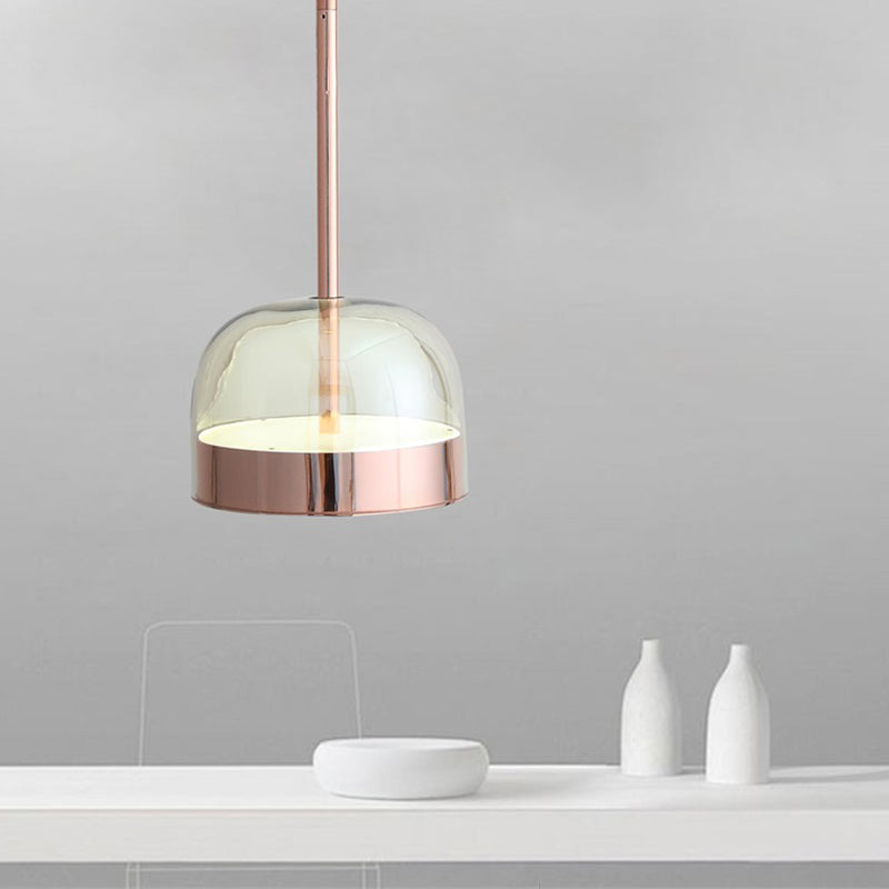 Clear Glass Dome Hanging Ceiling Light Postmodern 1 Head Copper Pendant Light Kit Copper Clearhalo 'Ceiling Lights' 'Modern Pendants' 'Modern' 'Pendant Lights' 'Pendants' Lighting' 288911