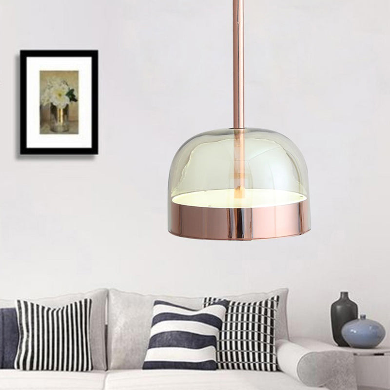 Clear Glass Dome Hanging Ceiling Light Postmodern 1 Head Copper Pendant Light Kit Clearhalo 'Ceiling Lights' 'Modern Pendants' 'Modern' 'Pendant Lights' 'Pendants' Lighting' 288912