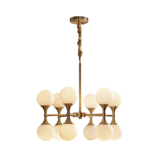 Brass Globe Hanging Ceiling Light Postmodern 12/16 Heads Opal Glass Chandelier Light Clearhalo 'Ceiling Lights' 'Chandeliers' 'Glass shade' 'Glass' 'Island Lights' 'Modern Chandeliers' 'Modern' Lighting' 288922